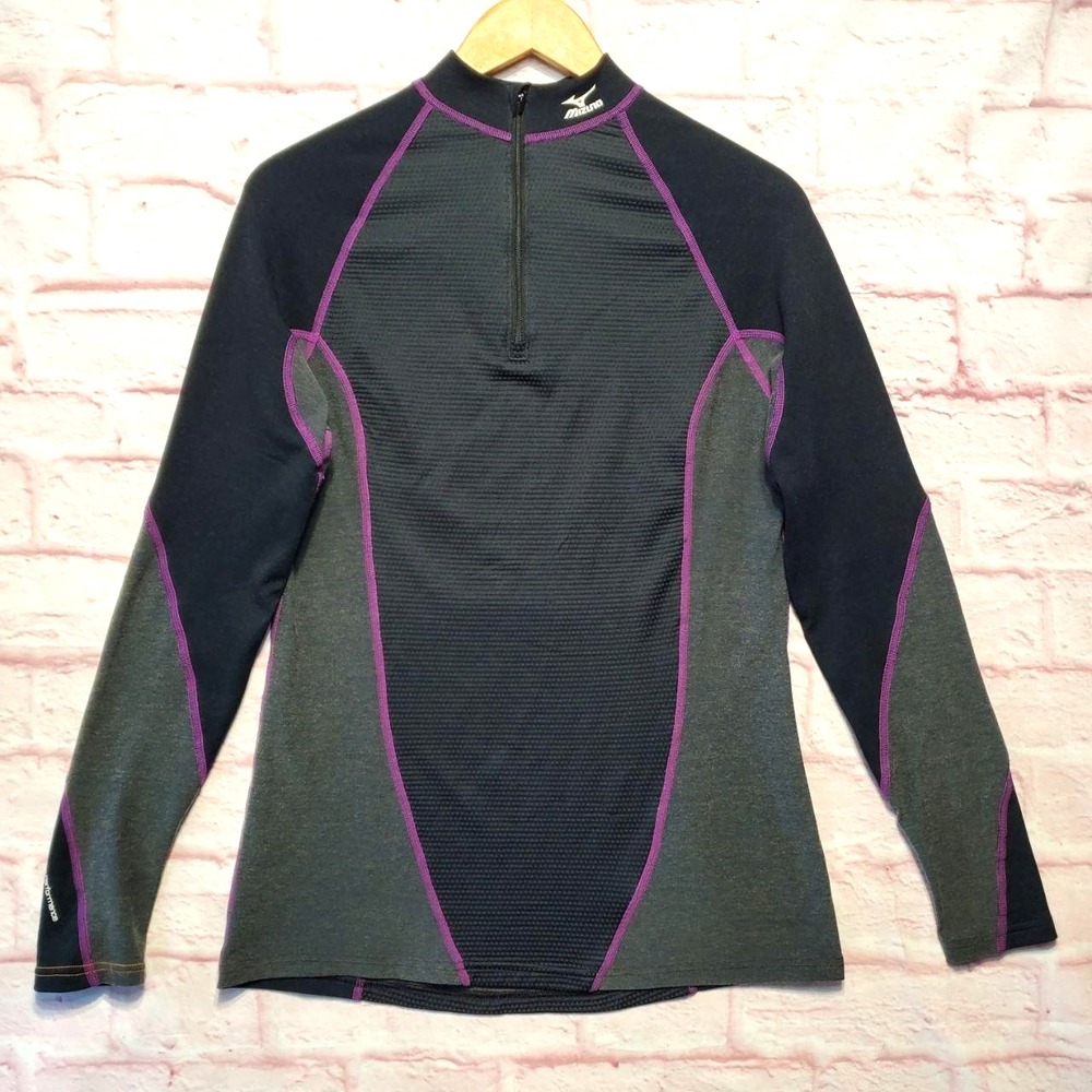Mizuno Shirt Womens Medium Black Breath Thermo Quarter Zip Thermal Base Layer